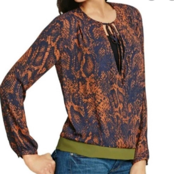 CAbi 101 Python Print Border Wrap Blouse, Medium - Picture 2 of 15